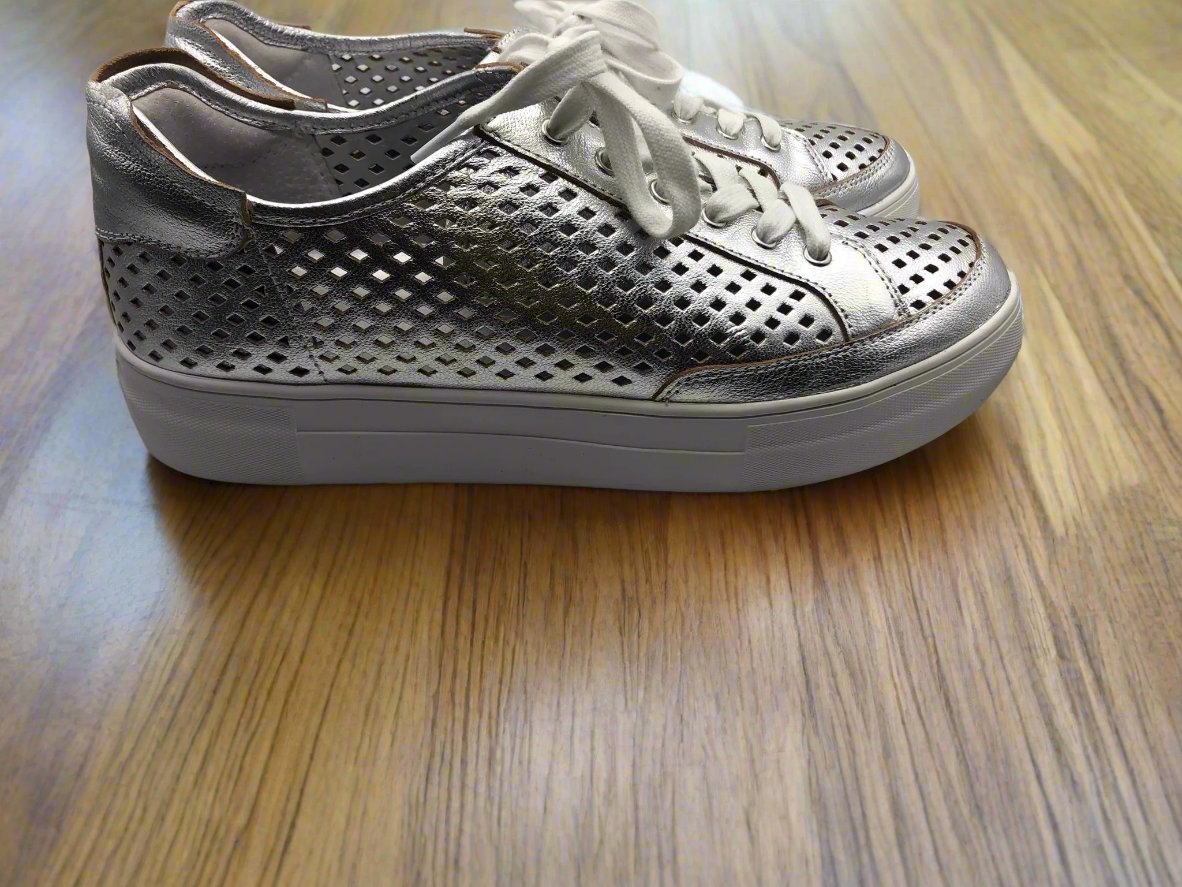 Vince Camuto Silver Laser Cut Sneakers Size 8.5