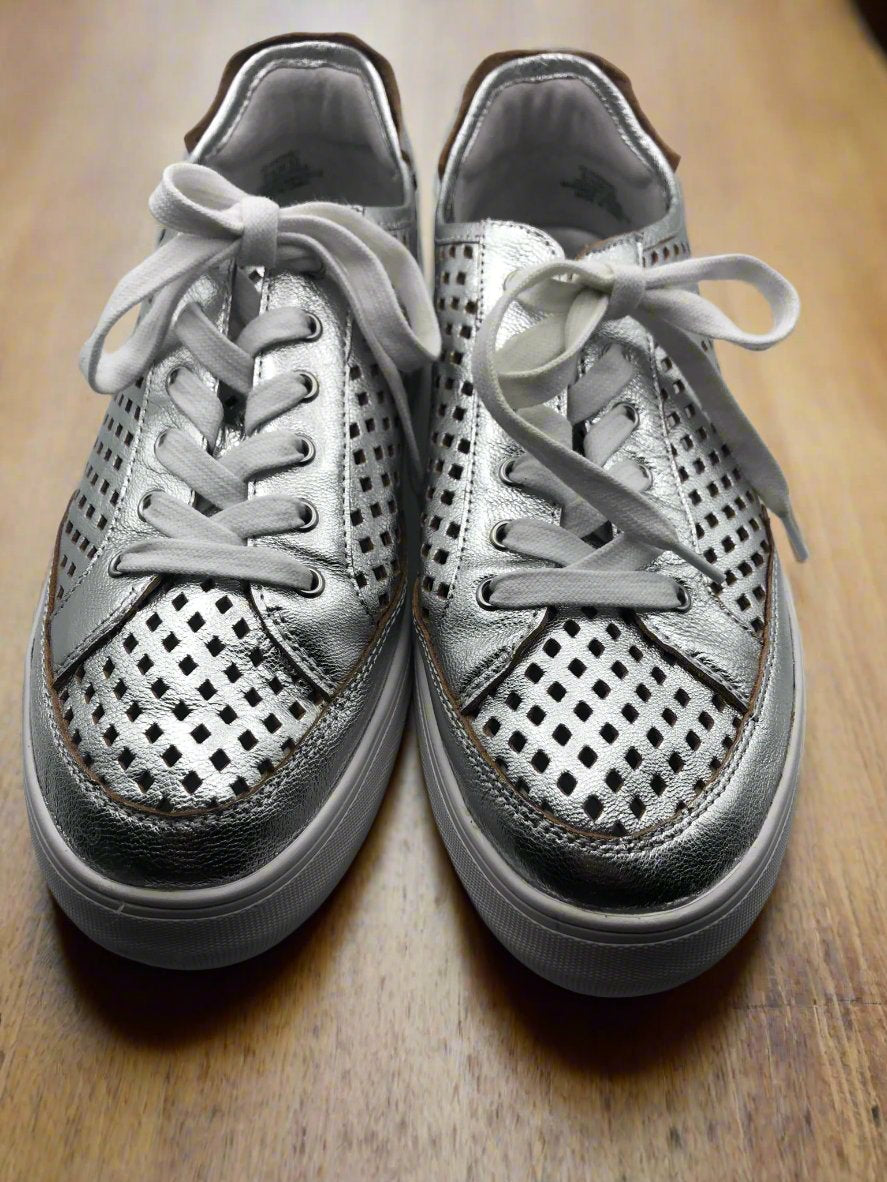 Vince Camuto Silver Laser Cut Sneakers Size 8.5