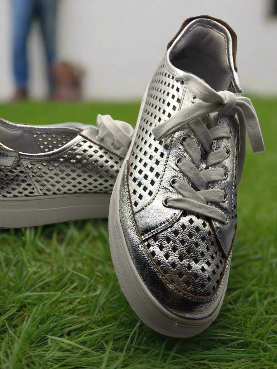 Vince Camuto Silver Laser Cut Sneakers Size 8.5