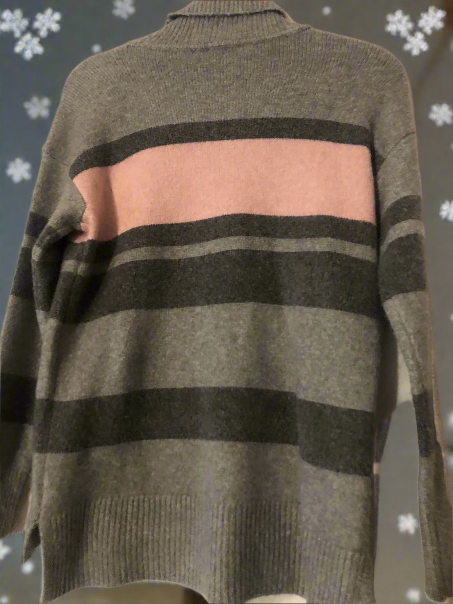 Talbots Pink and Gray Turtleneck Sweater PS