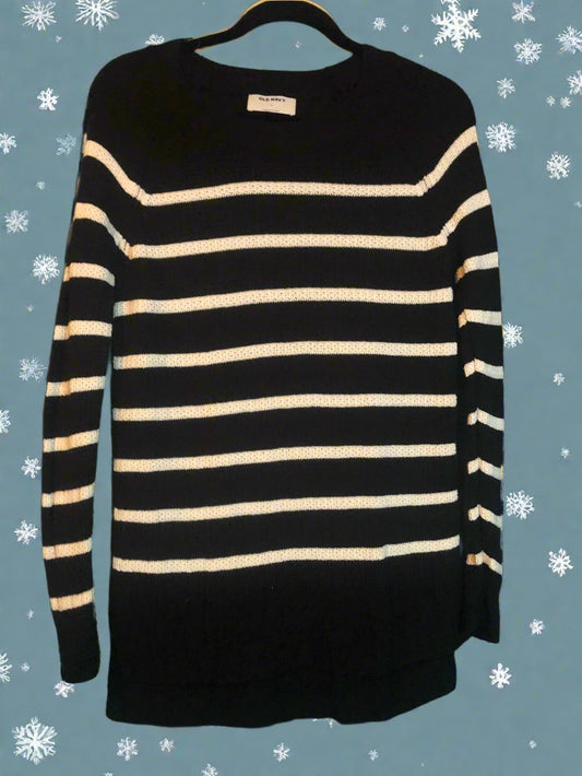 Old Navy Black and White Striped Sweater XS