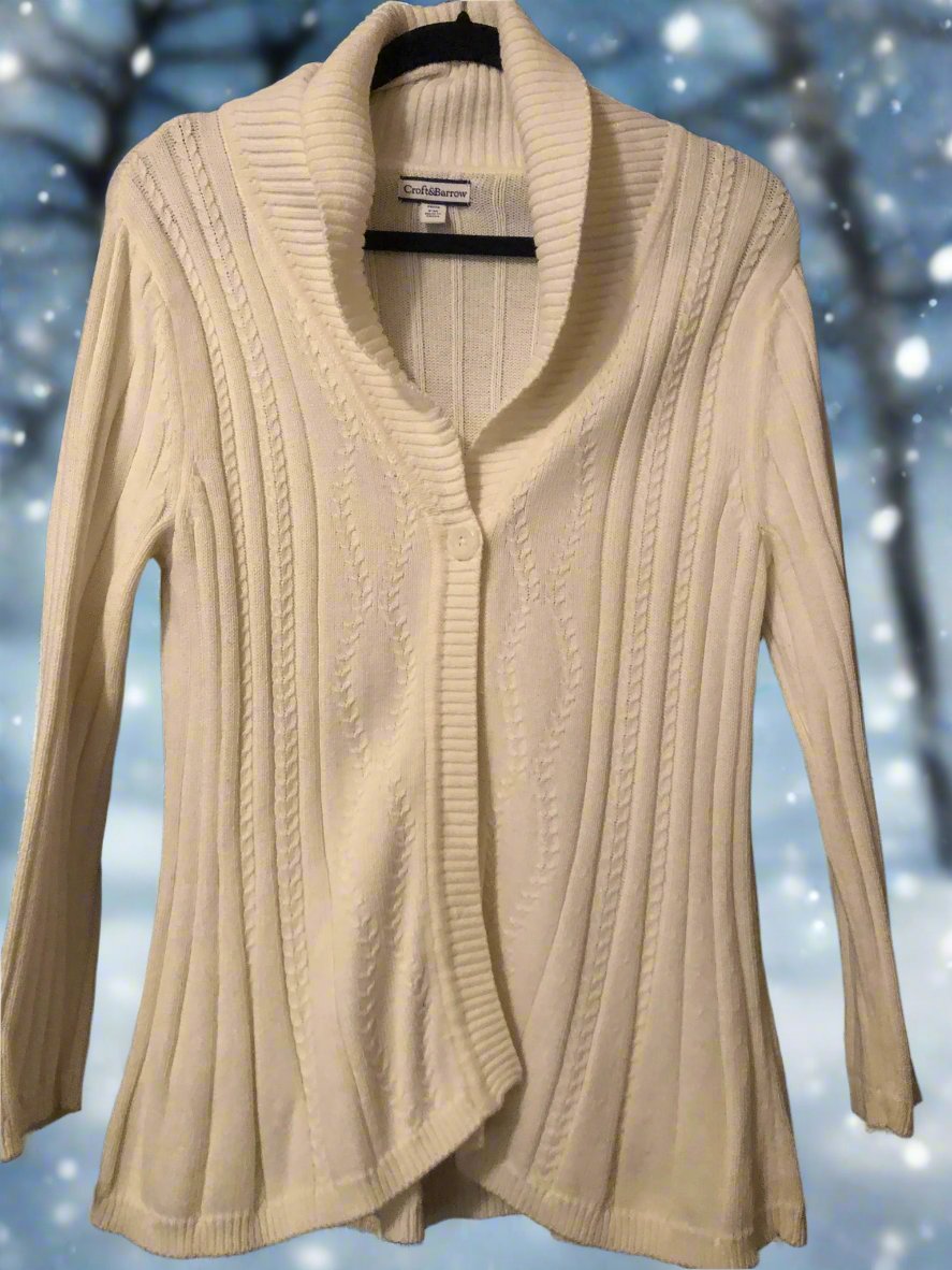 Croft & Borrow Single Button White Knit Sweater PM